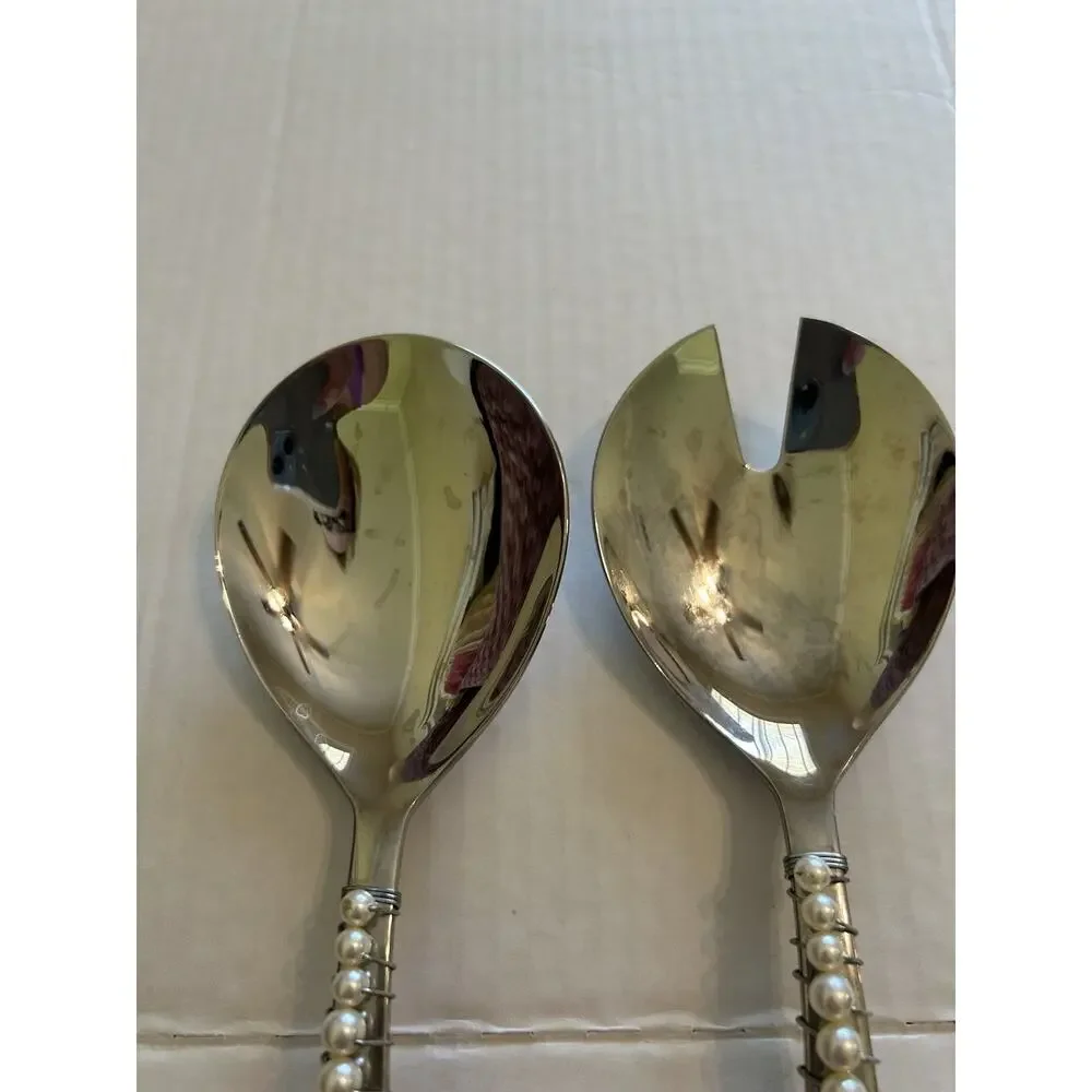 Vtg Oneida Grosvenor 1921 Pearl Bead Wired 2 Stainless Steel Serving‎ Utensils